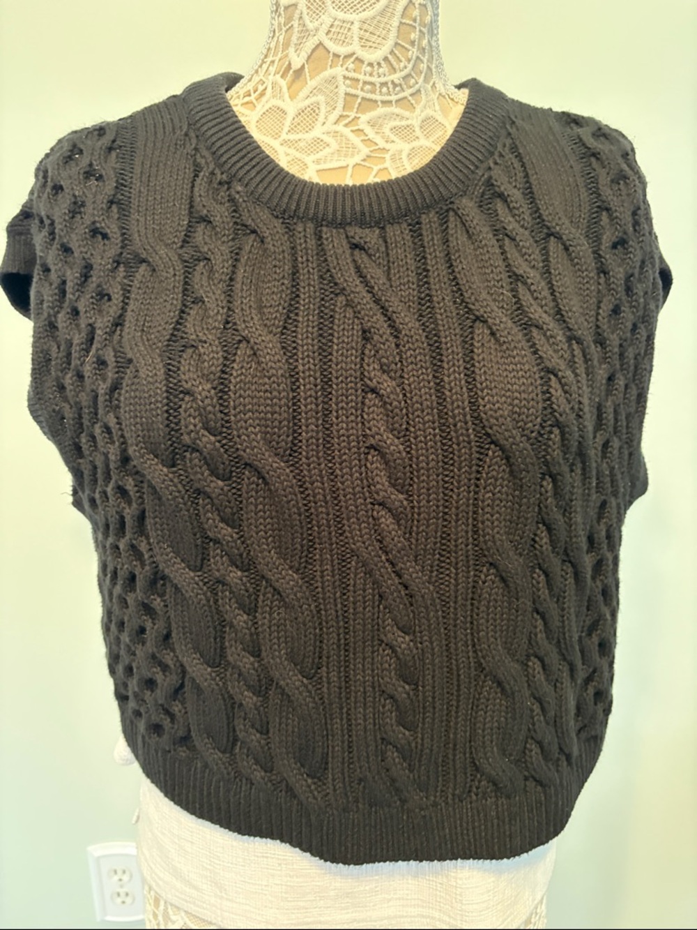 Anthropologie Black Cable-Knit Sweater Vest Size L